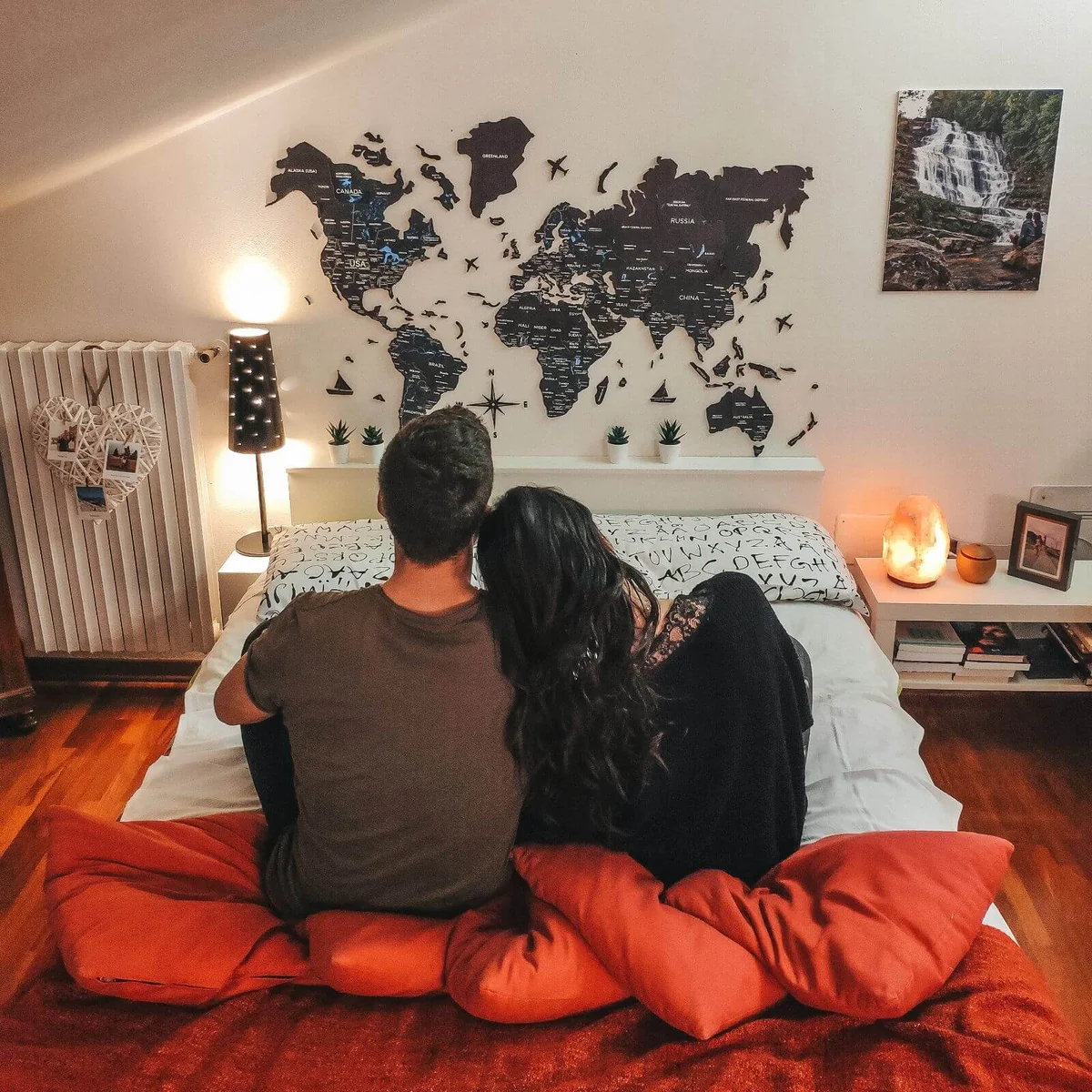 Custom wooden world map as a gift on the wall