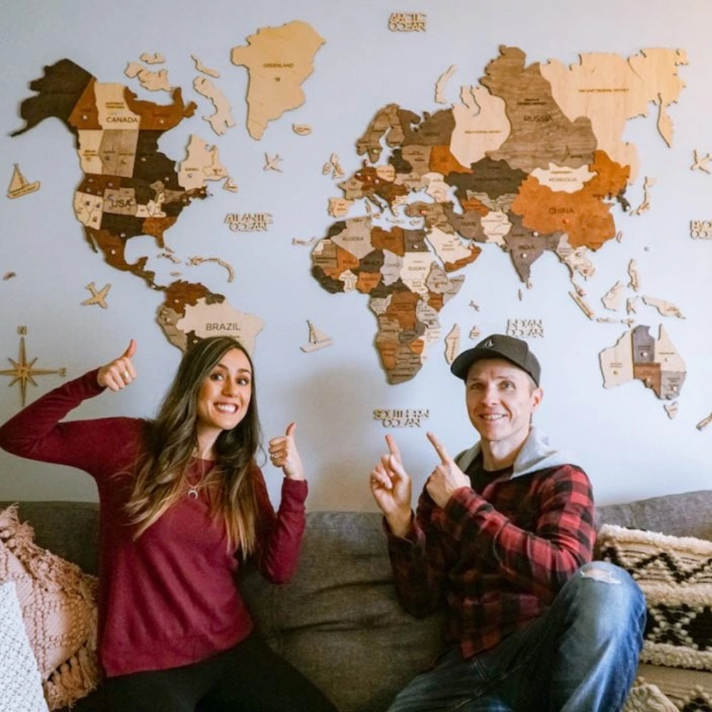 Customer wooden map in a living room