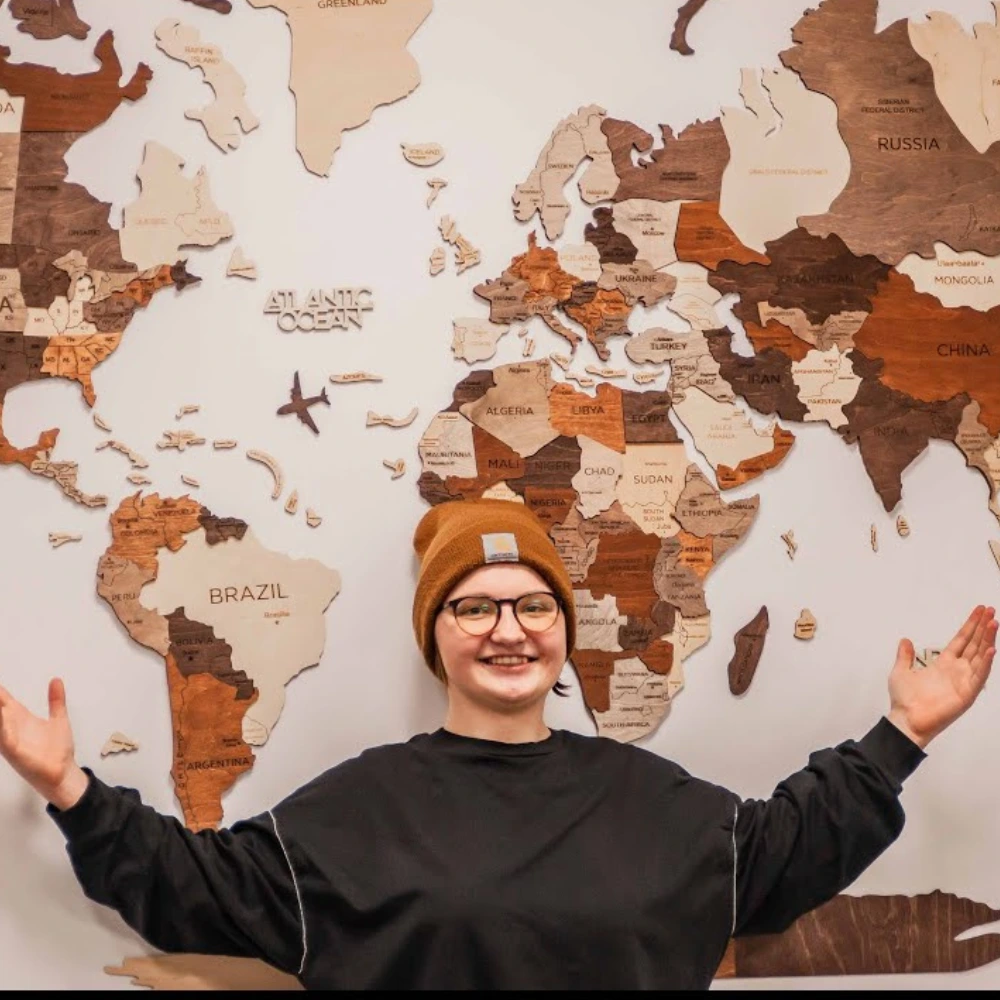 Wooden travel map on a home wall