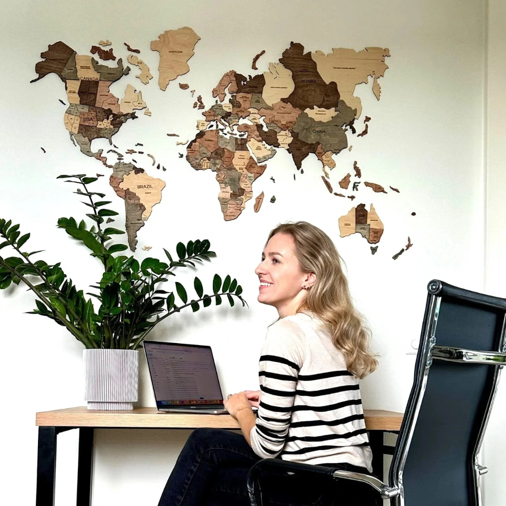 Gifted wooden world map installed