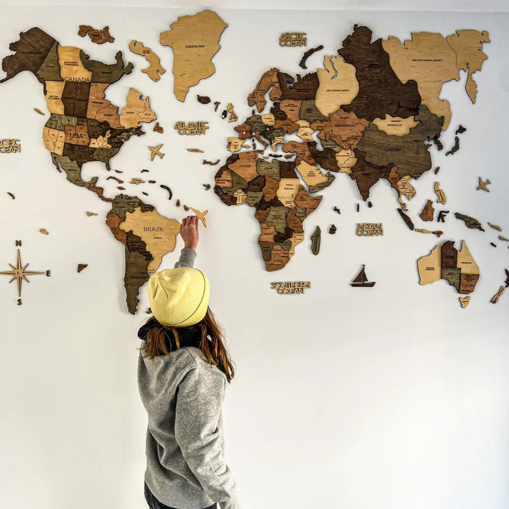 Family travel goals wooden map