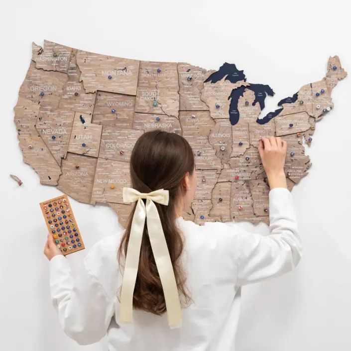 USA wooden wall map