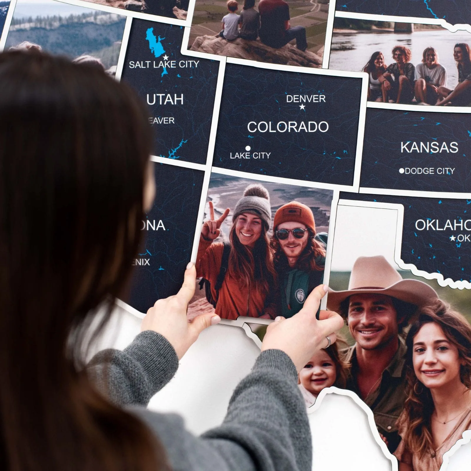 Adding a couple photo to a dark wooden USA photo map