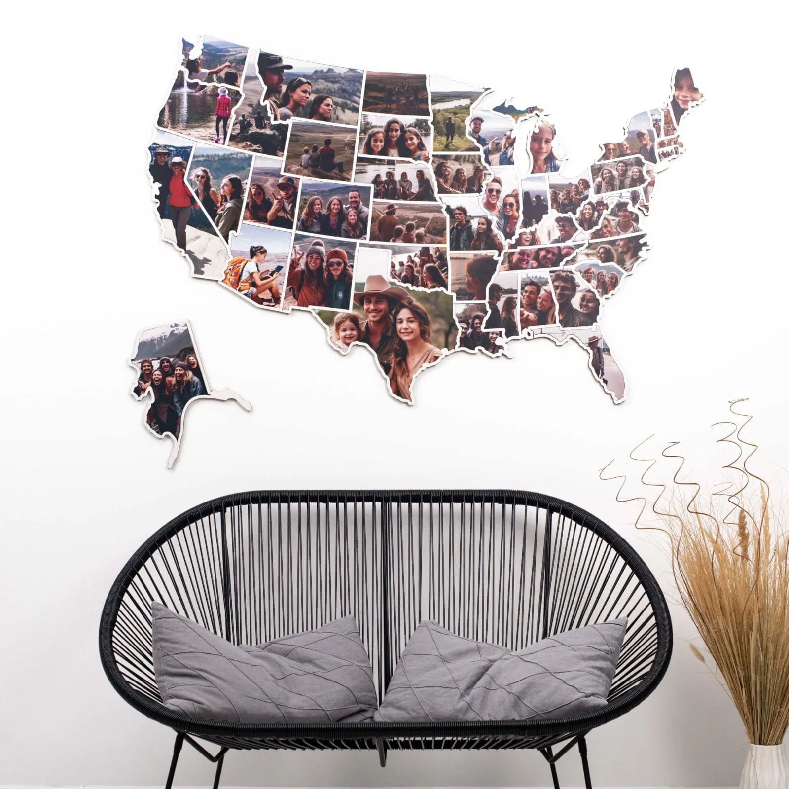 USA photo map wall art with personal travel pictures in every state