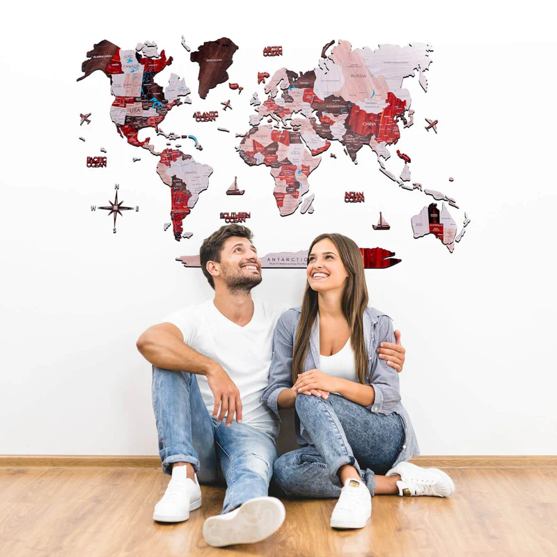 2D Wooden World Maps for Wall