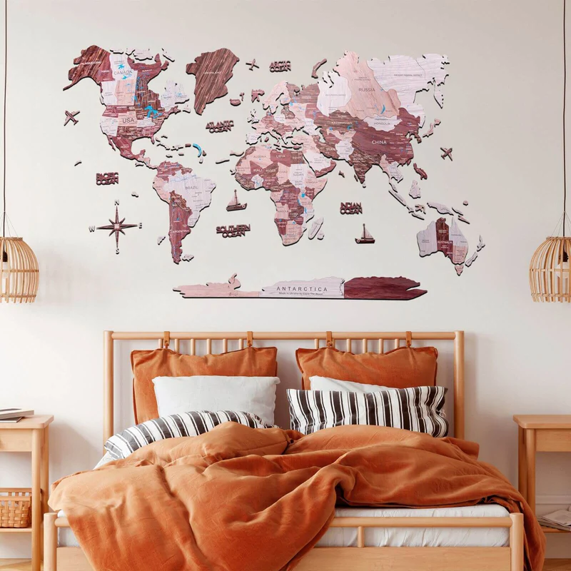 2D Wooden World Maps for Bedroom