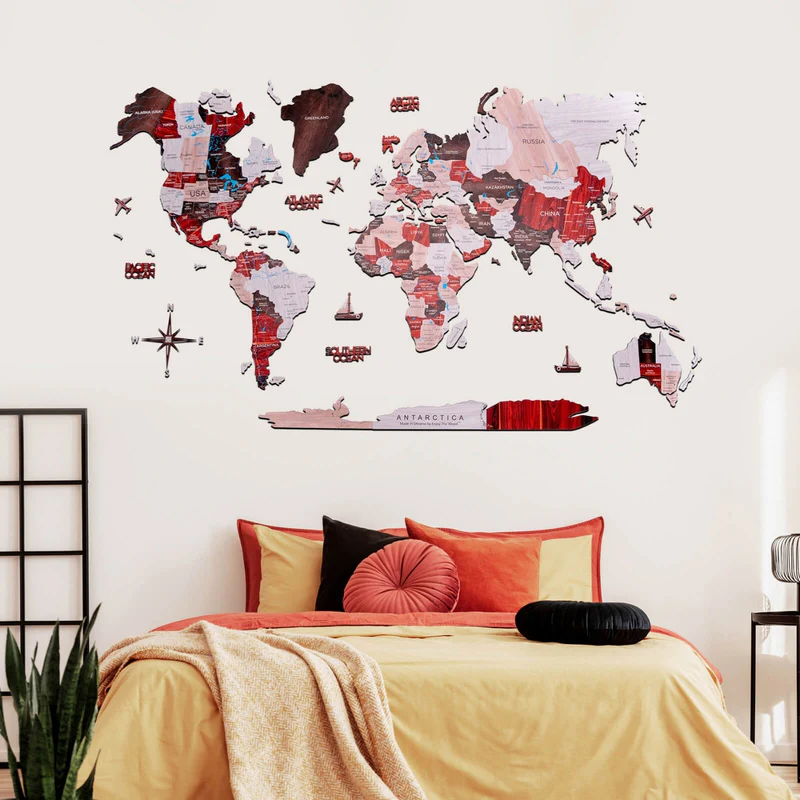 2D Wooden World Maps for Bedroom