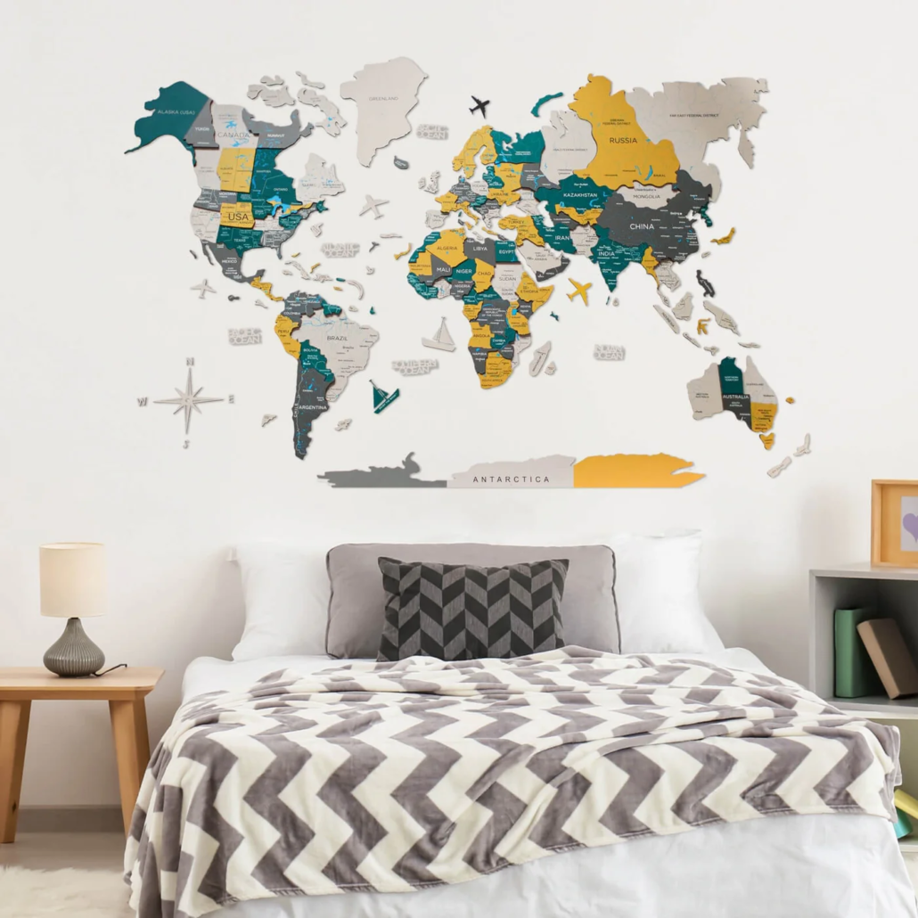 Custom engraved wood world map