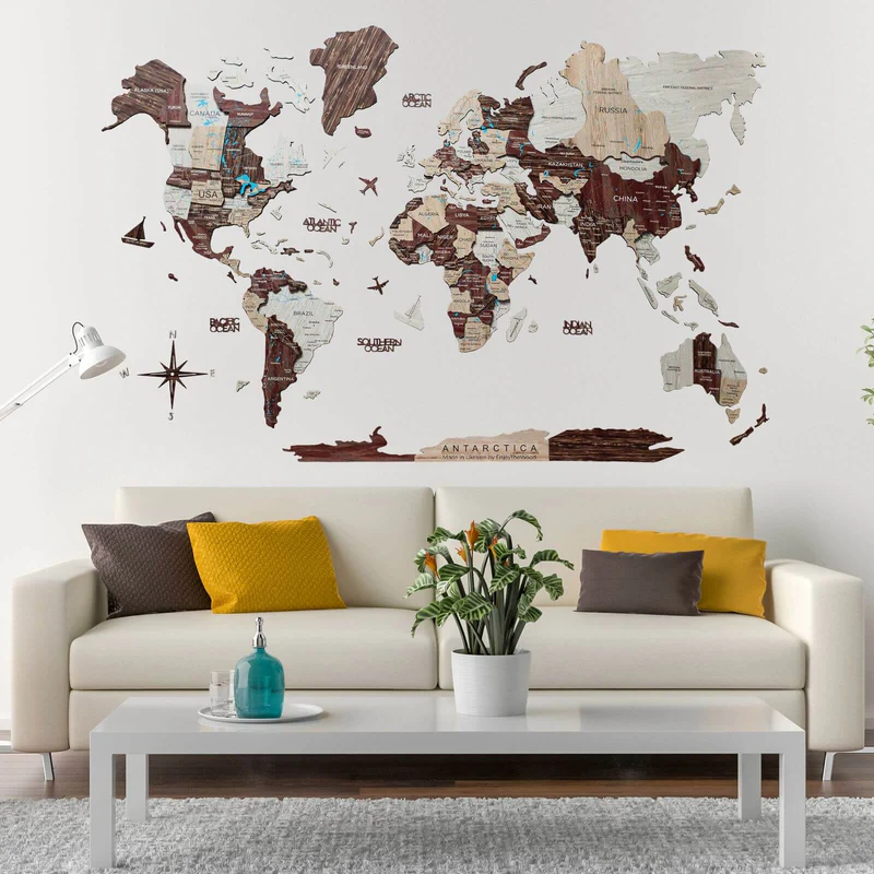 Magnetic world map for travel tracking
