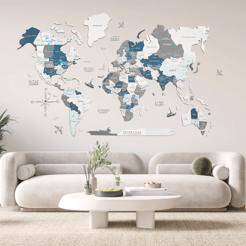 Handmade magnetic wood world map