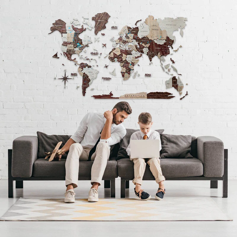 Magnetic wall art wooden map