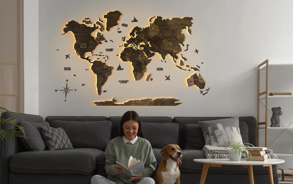 Handmade premium wooden map of the world