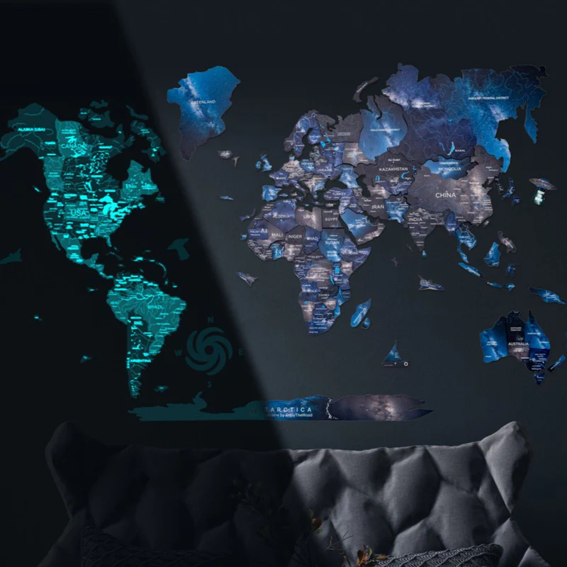 Wooden map with ambient backlighting