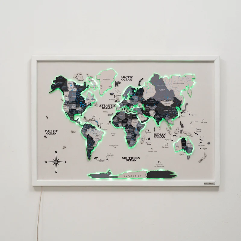 Wooden map on board wall art