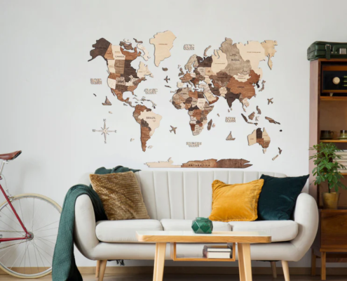3D Woden world maps living room