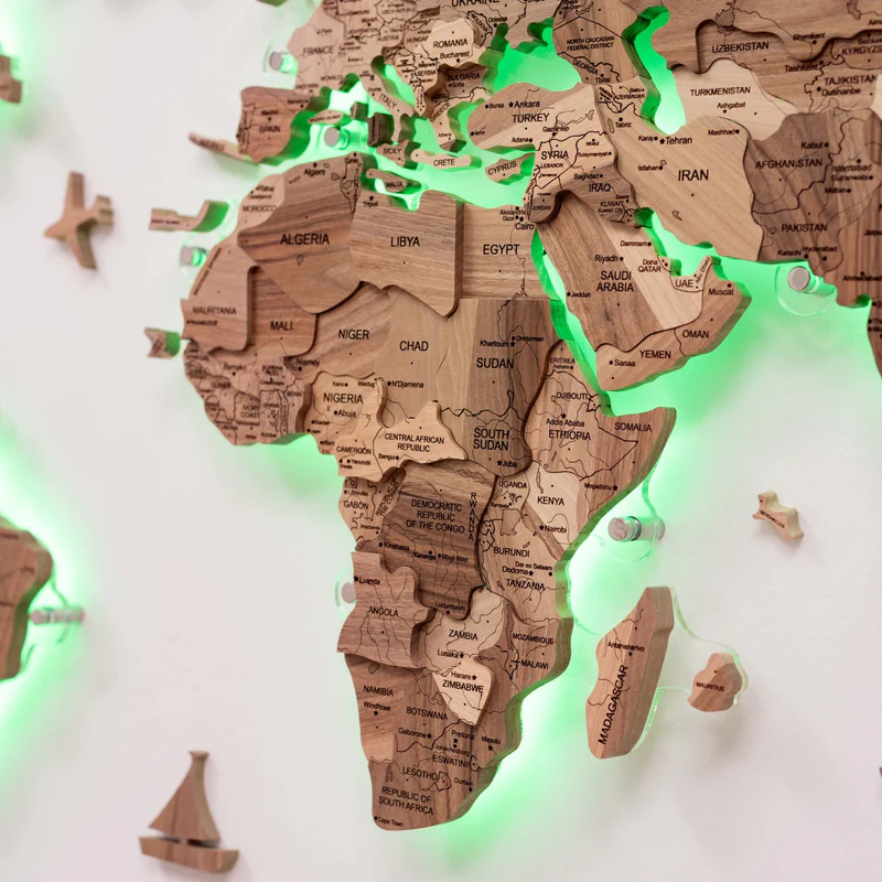 Solid hardwood world map wall decor