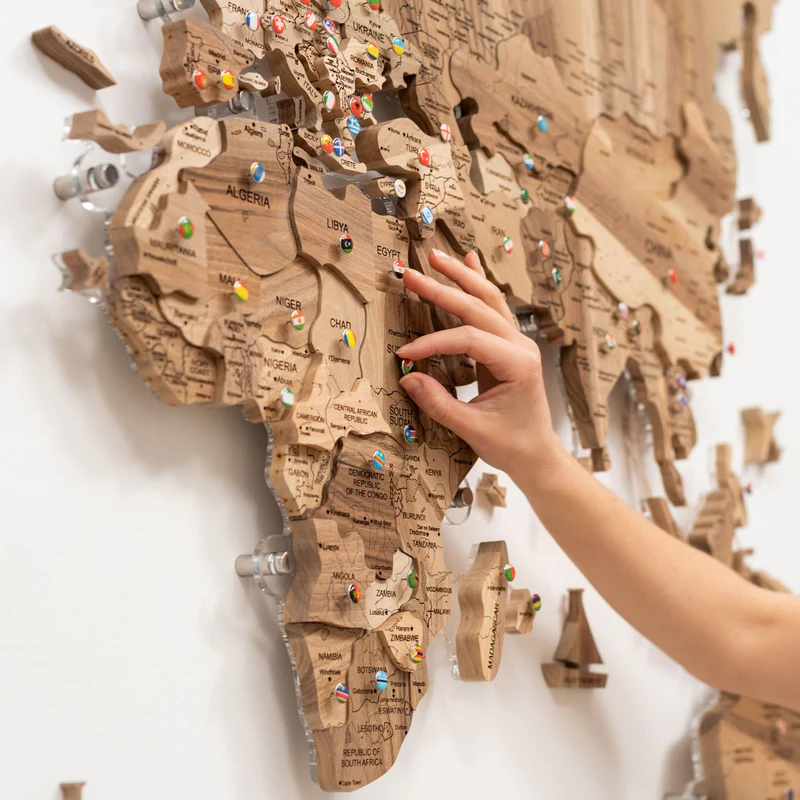 Premium 3D wooden world map