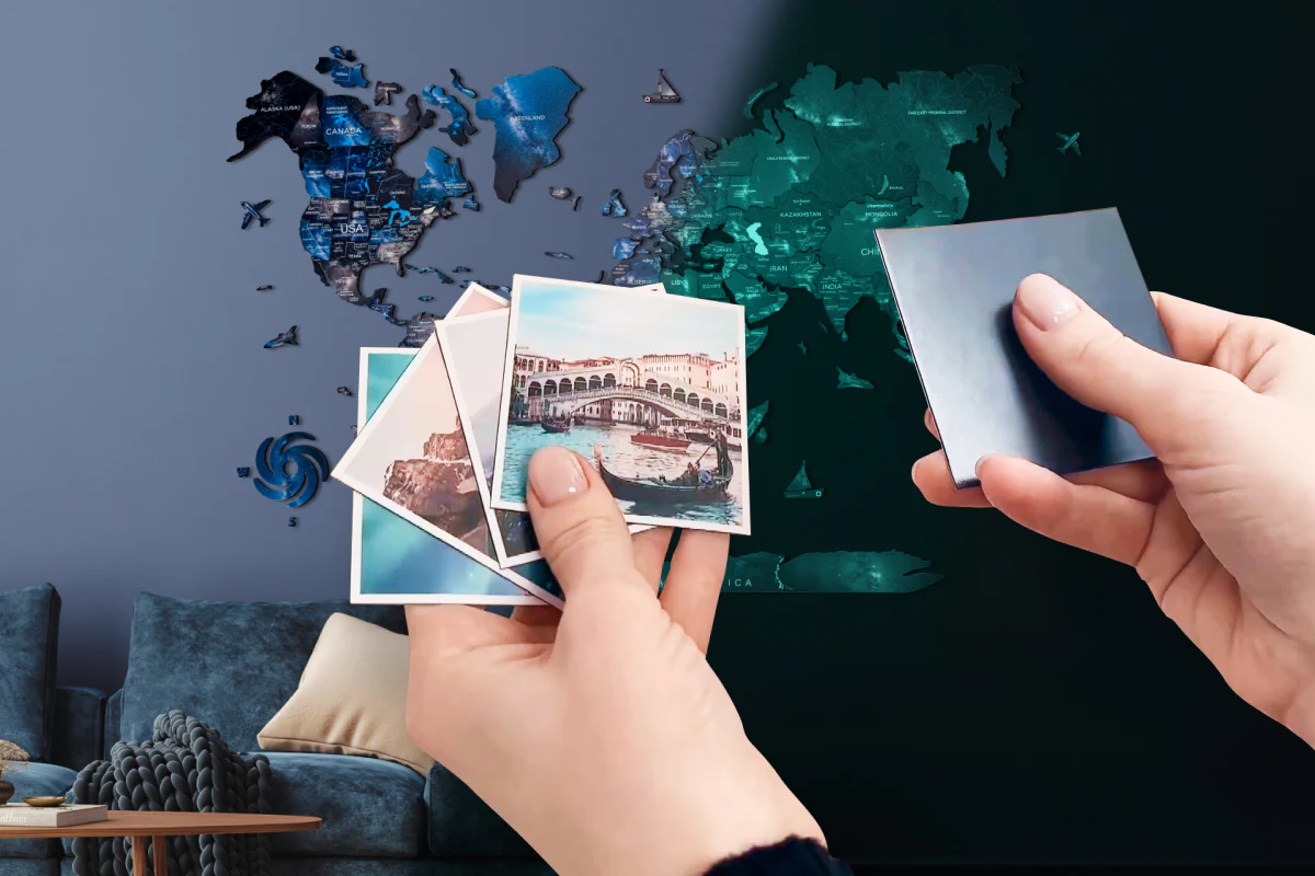 Magnetic wood map wall decor