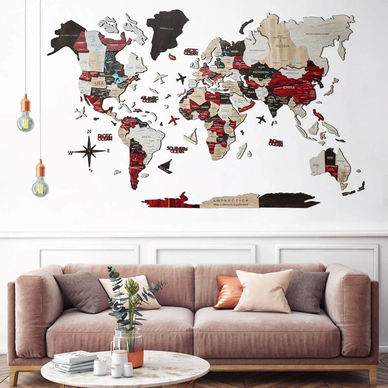 Wooden world map with magnets