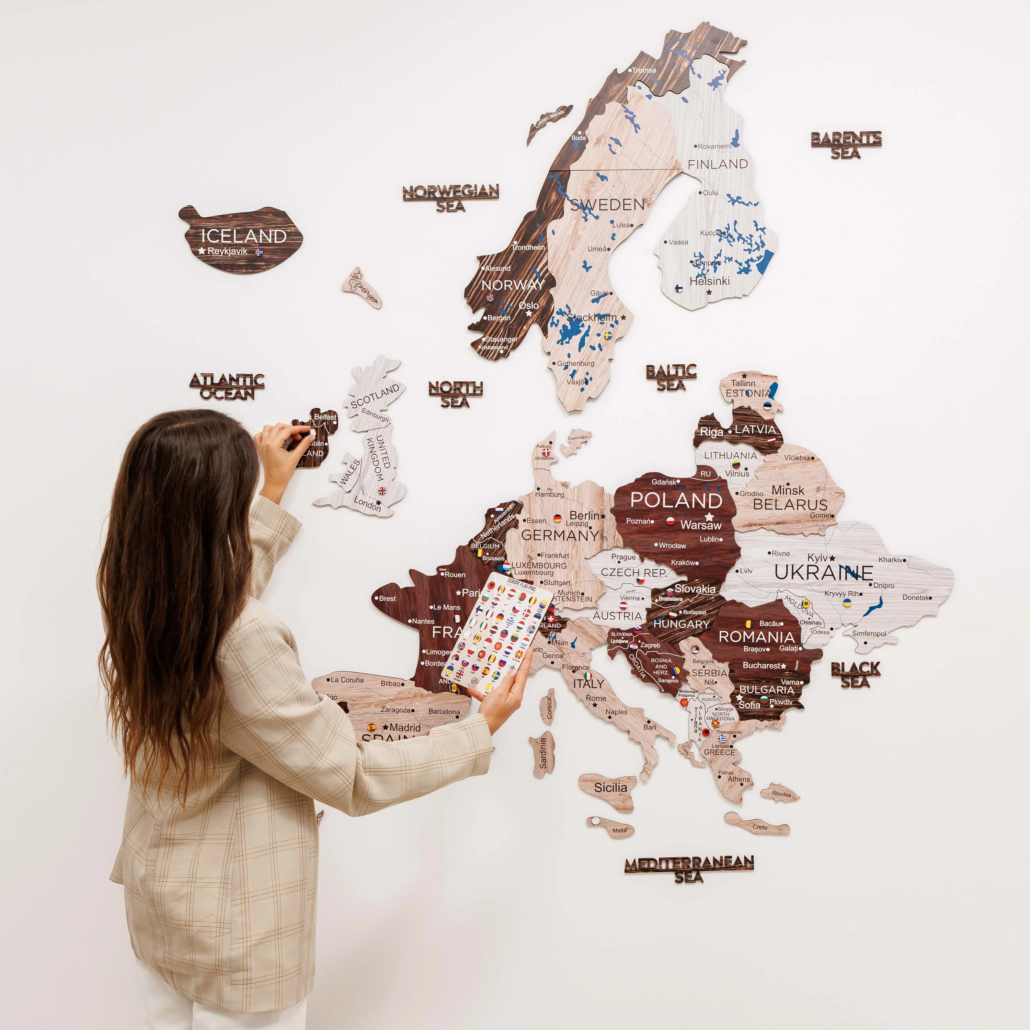 3D Europe Wooden Maps Art