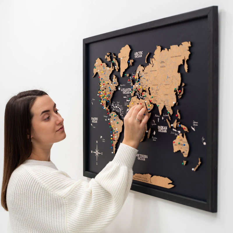 Eco-friendly cork wooden world map