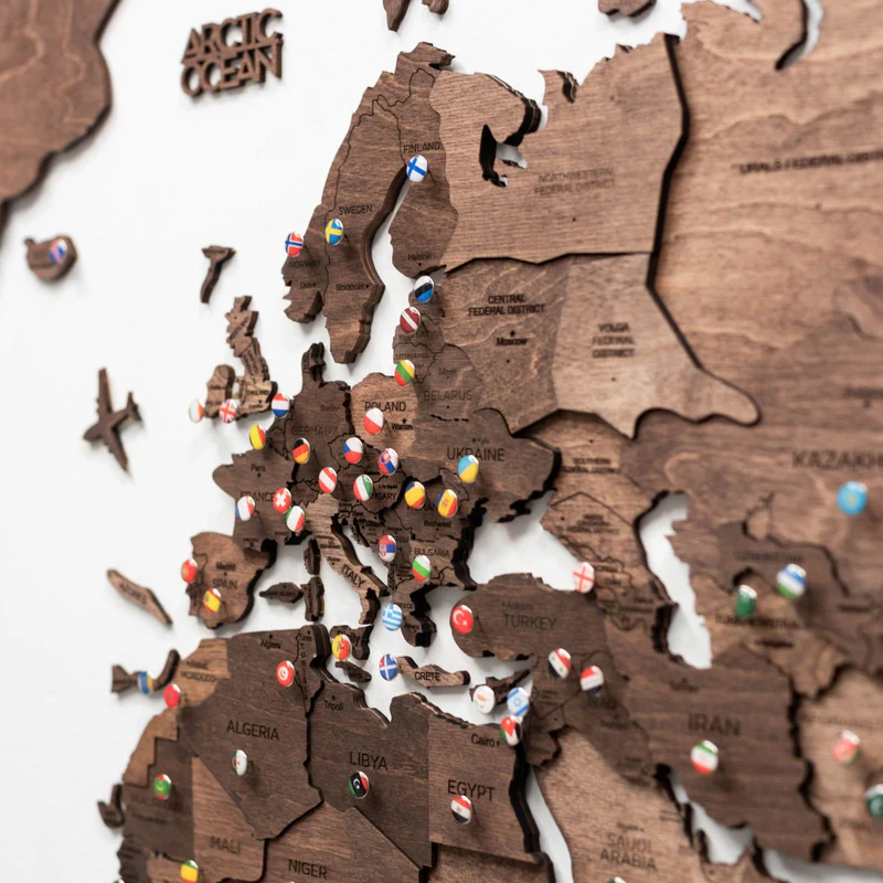 Travel-themed wooden puzzle map