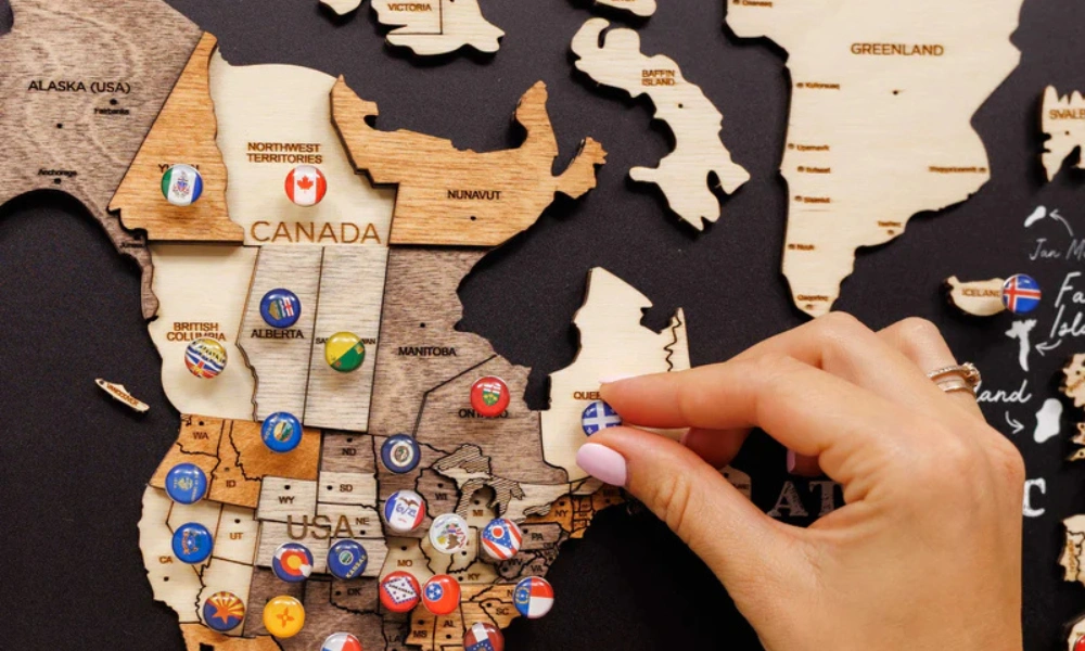 Elegant framed wood world map gift