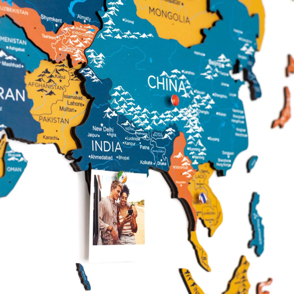 Custom wooden wall map world travel