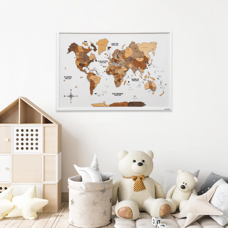 Framed wooden map for home decor