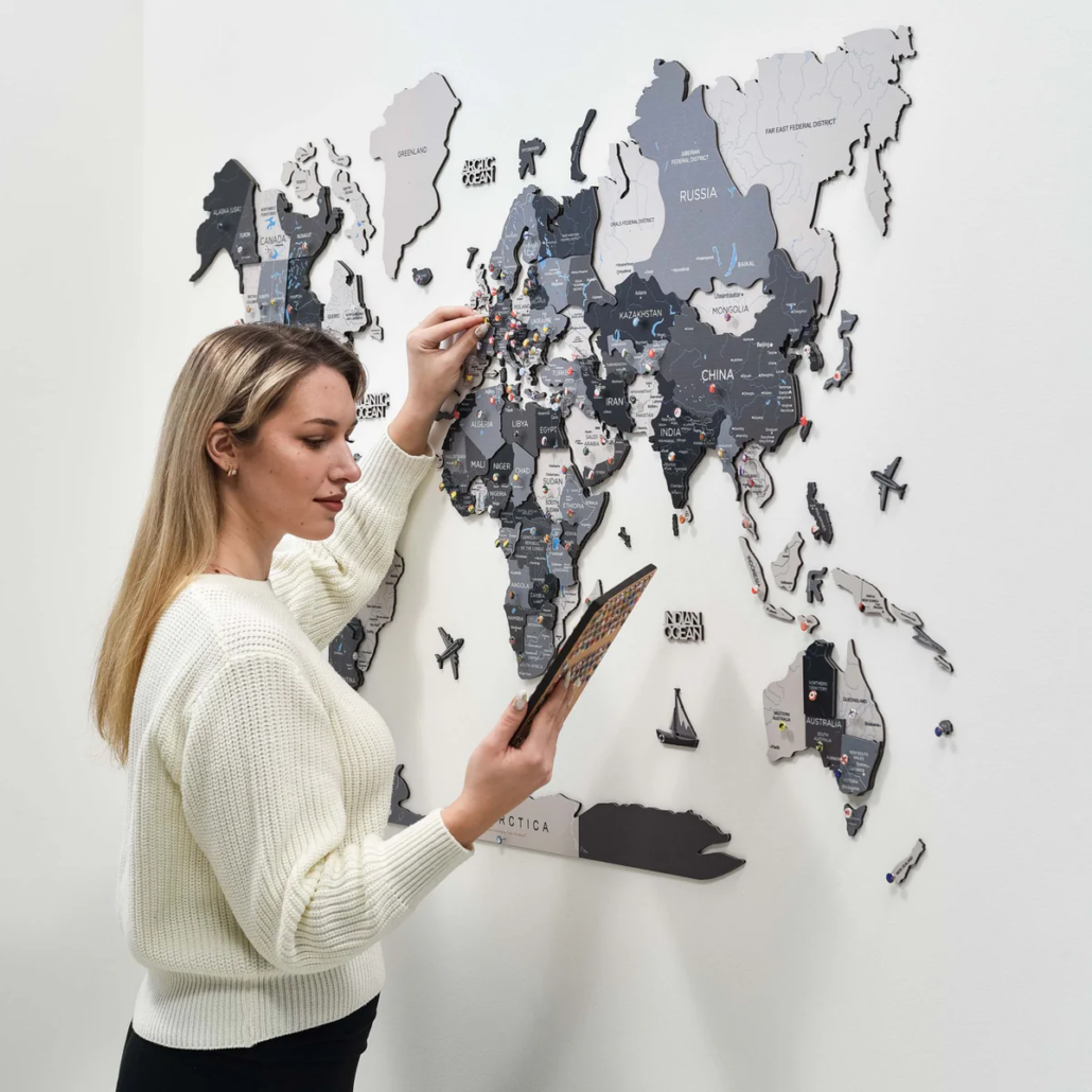 Custom colored wooden world map