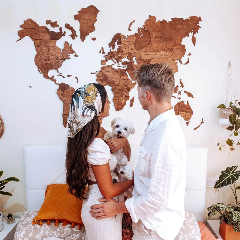 Custom travel wooden world map