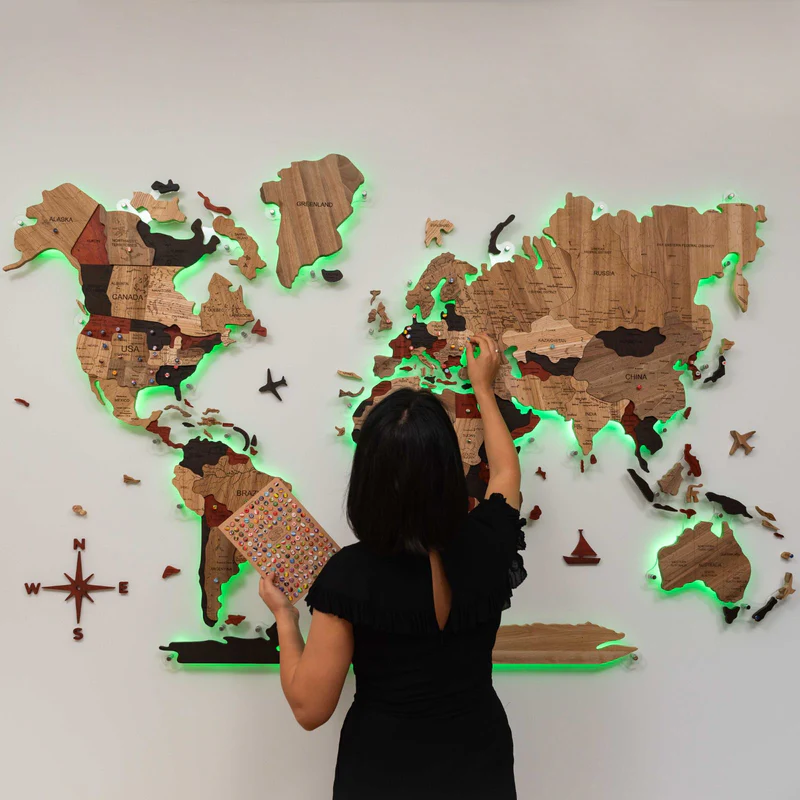 High-end wooden world map decor
