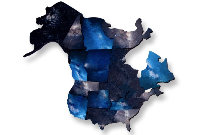 Backlit wooden map of the world