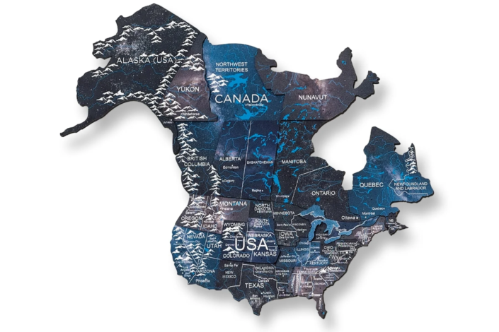 Illuminated wooden world map