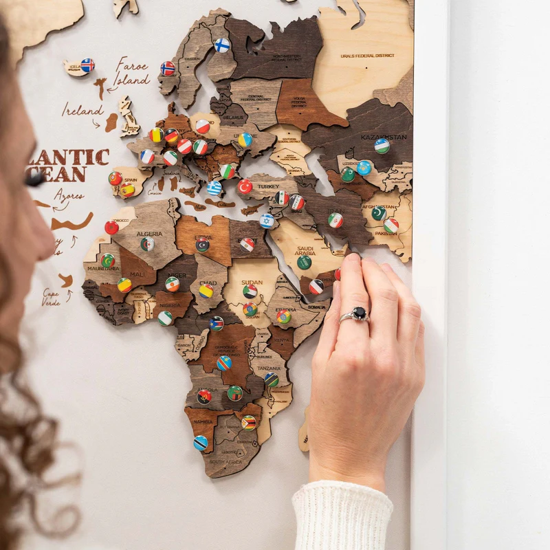 Luxury framed wooden world map