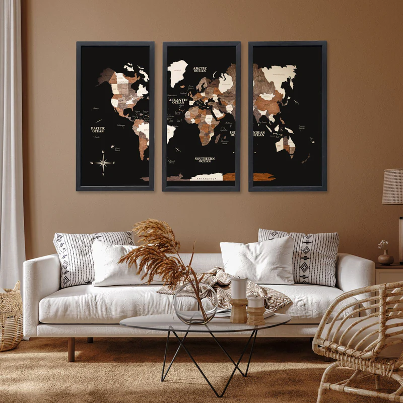Framed wooden map decor