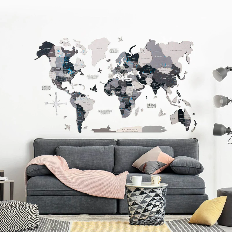 Magnetic wooden world map