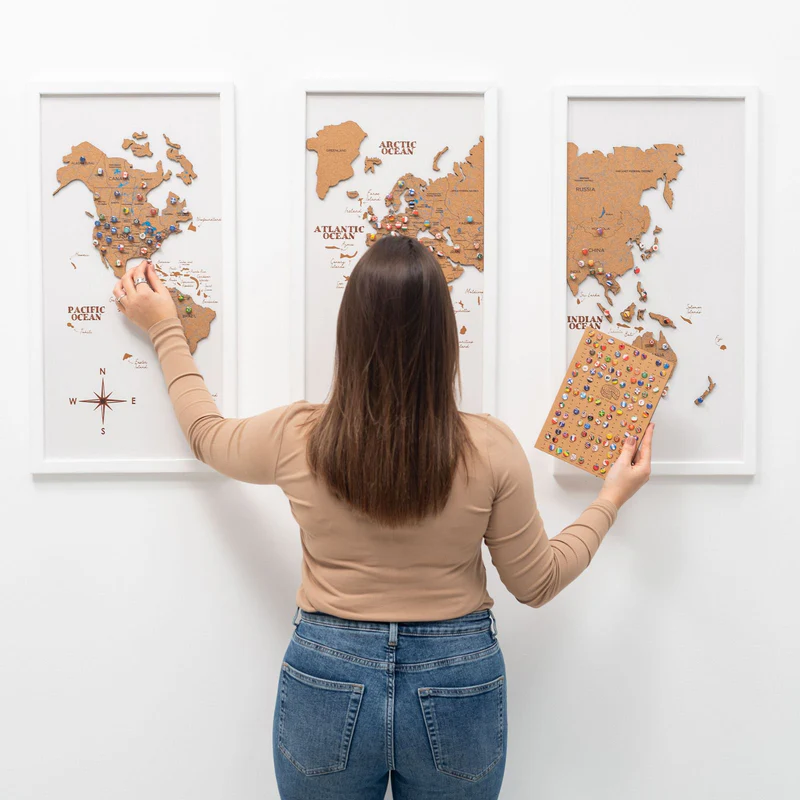Modern wooden cork map for living room