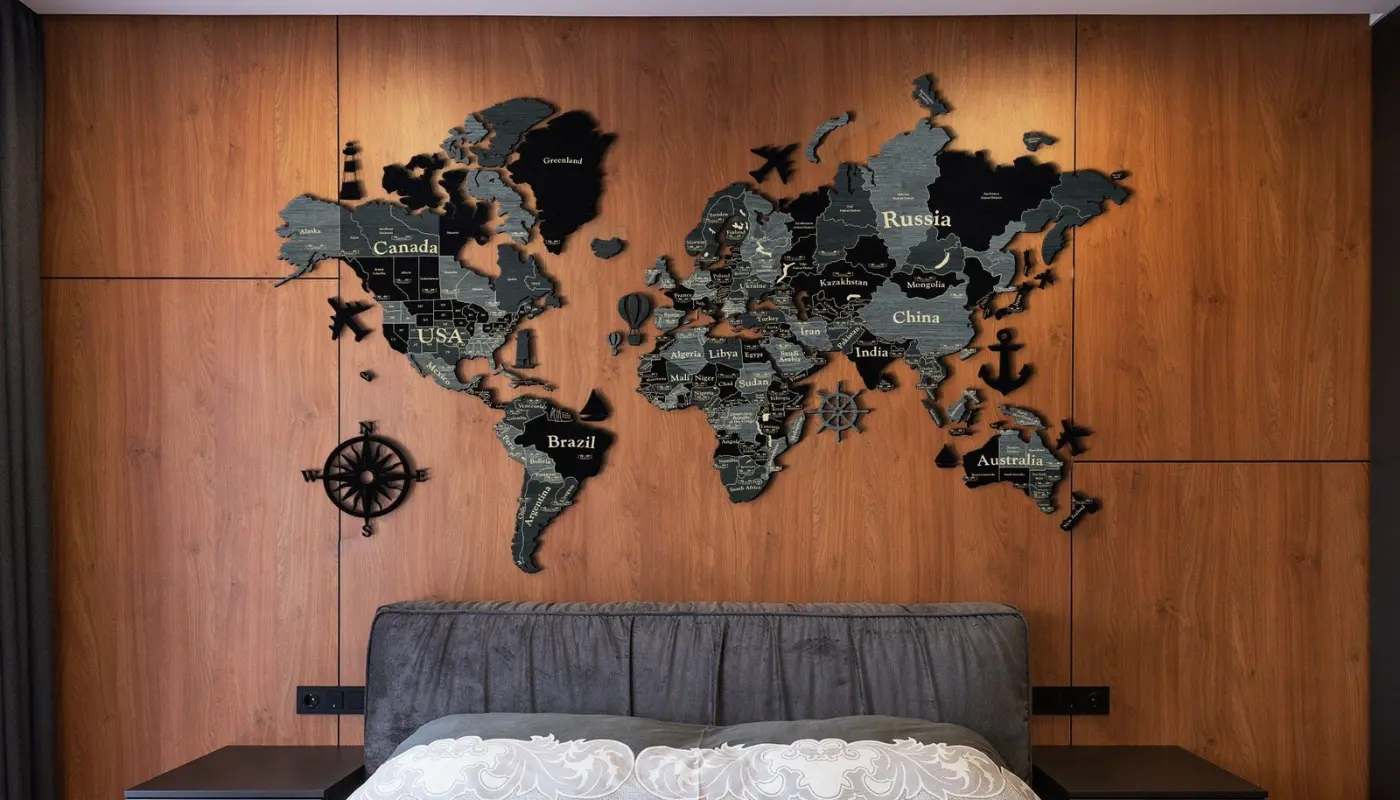 Wooden world maps